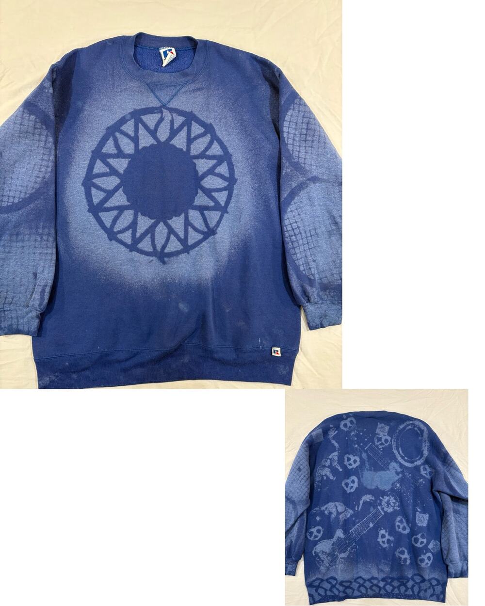 Reworked VTG Russell Hand Bleach Dyed Sweatshirt Size XL Unisex